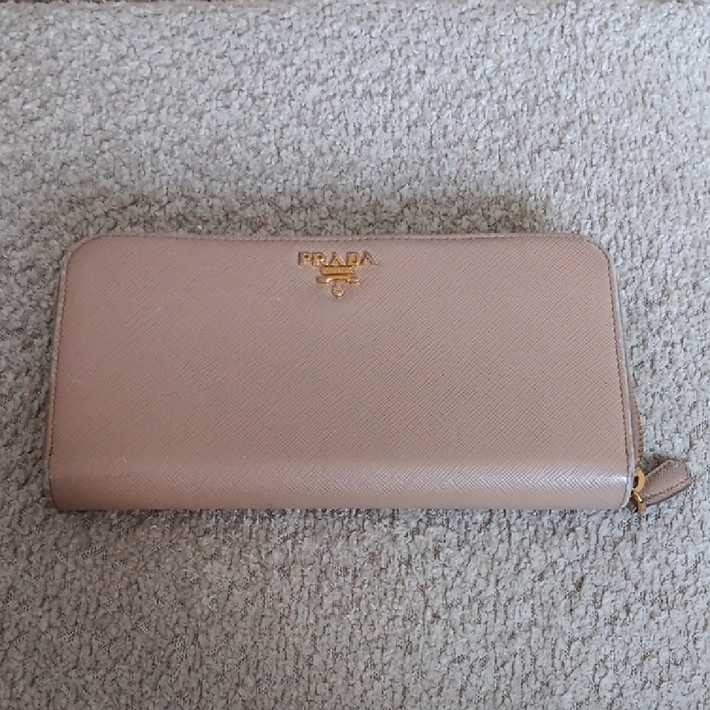 Prada Zip-Around Wallet in Blush Pink with Gold Logo